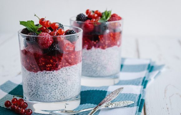Blackberries and chia seeds in a glass
