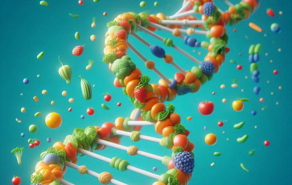 a simple 3D DNA helix which flying out of the picture against a turquoise background. The nodes on